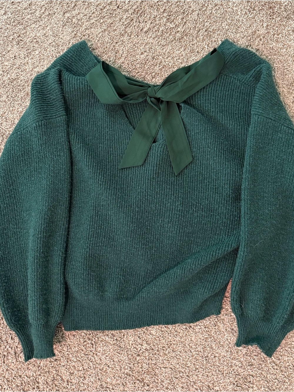 Women's Forest Green Knit Sweater with Tie Neck